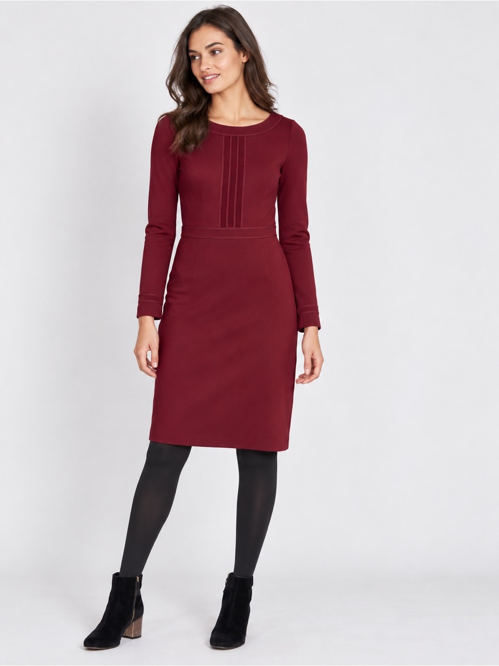 Boden Burgundy Ponte Sheath yDress US 6 Long Sleeve Back Zip Midi